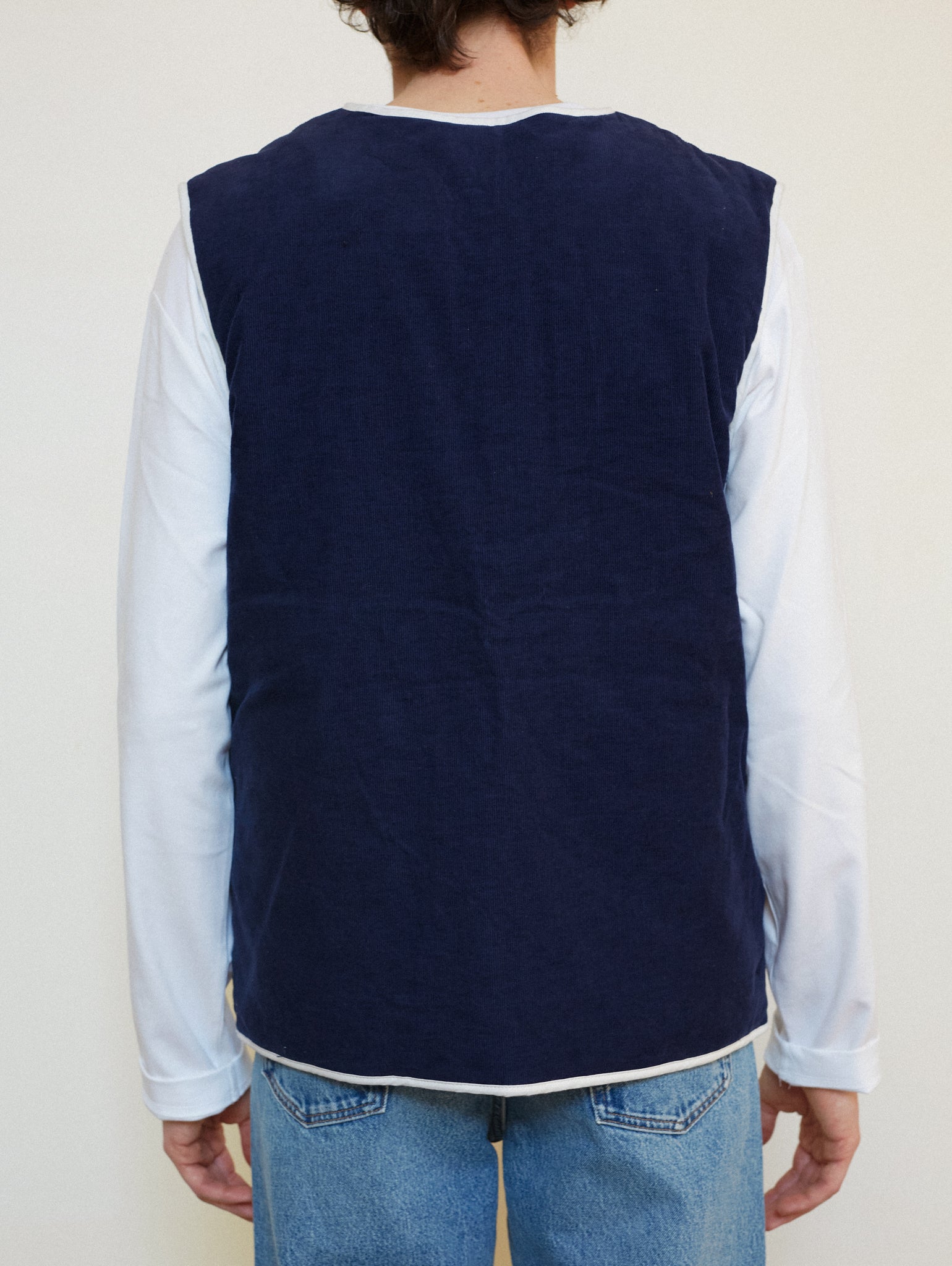 VESTE SANS MANCHE NAVY BORDS BLANCS - TAILLE M