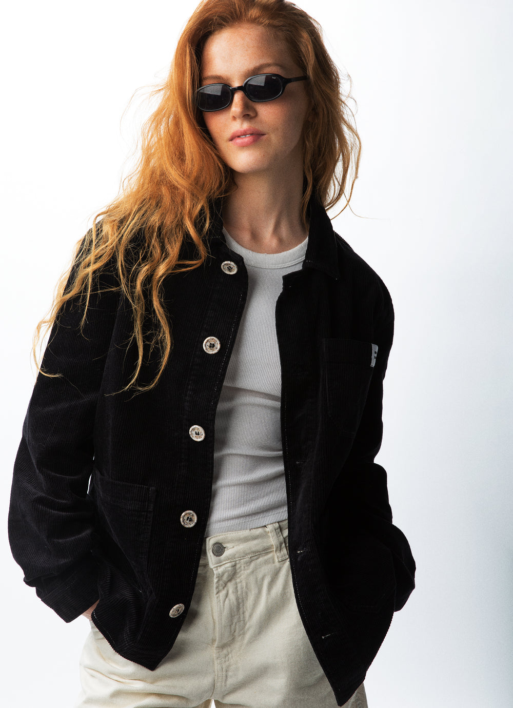 VESTE WORKER CÔTELÉ NOIRE