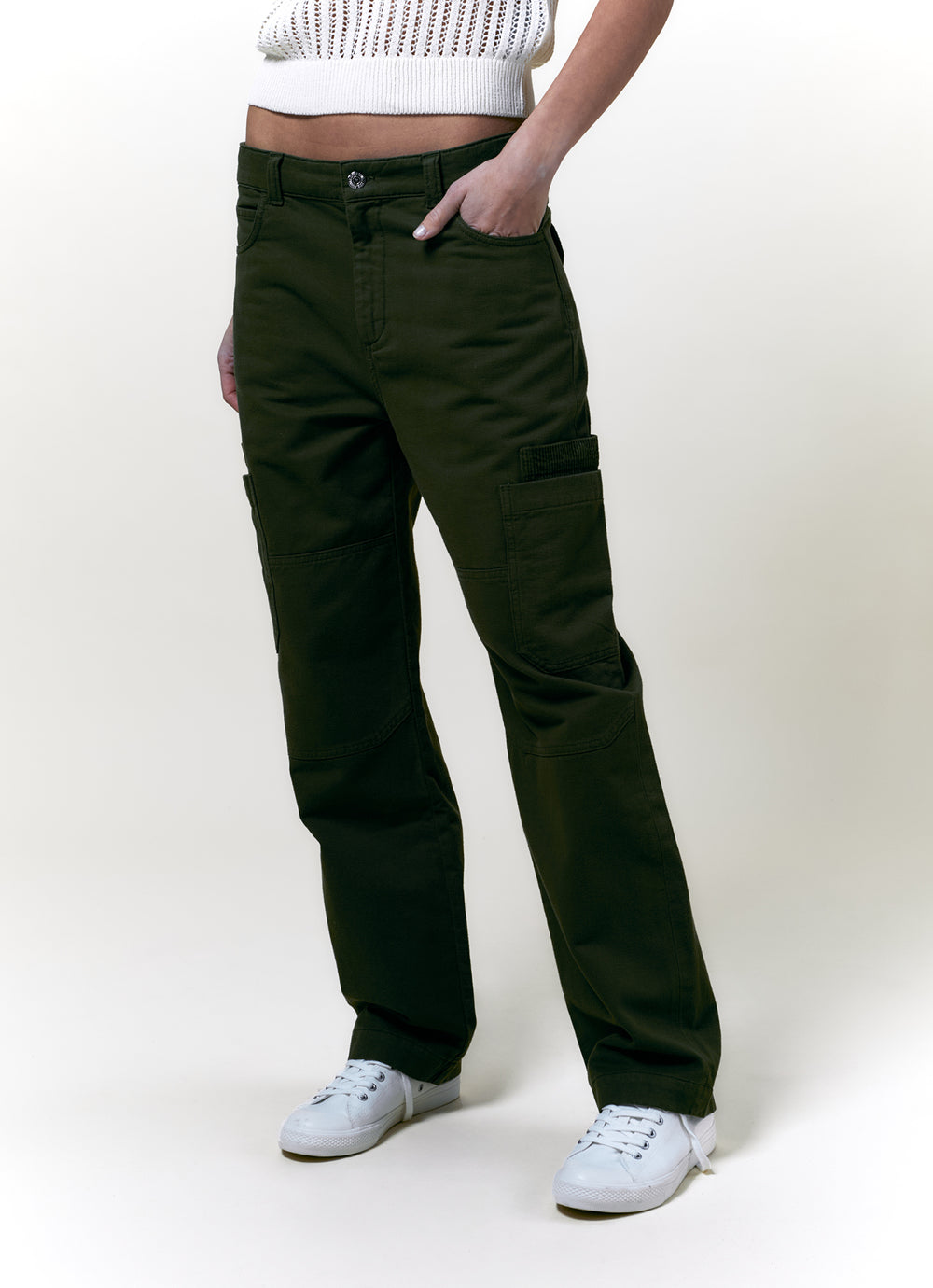 PANTALON CARGO TOILE OLIVE