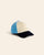 Vue de face de la casquette baseball unisexe en velours côtelé combinant les coloris bleu clair, écru et visière navy Côtelé Paris.