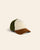 Vue de face de la casquette baseball unisexe en velours côtelé combinant les coloris camel, écru et vert Côtelé Paris.