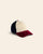 Vue de face de la casquette baseball unisexe en velours côtelé combinant les coloris bordeaux, écru et navy Côtelé Paris.